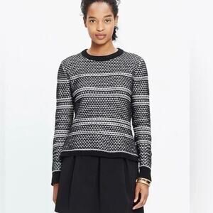 Madewell Fineprint Pullover Crewneck Sweater Black White Vent Sweater sz S